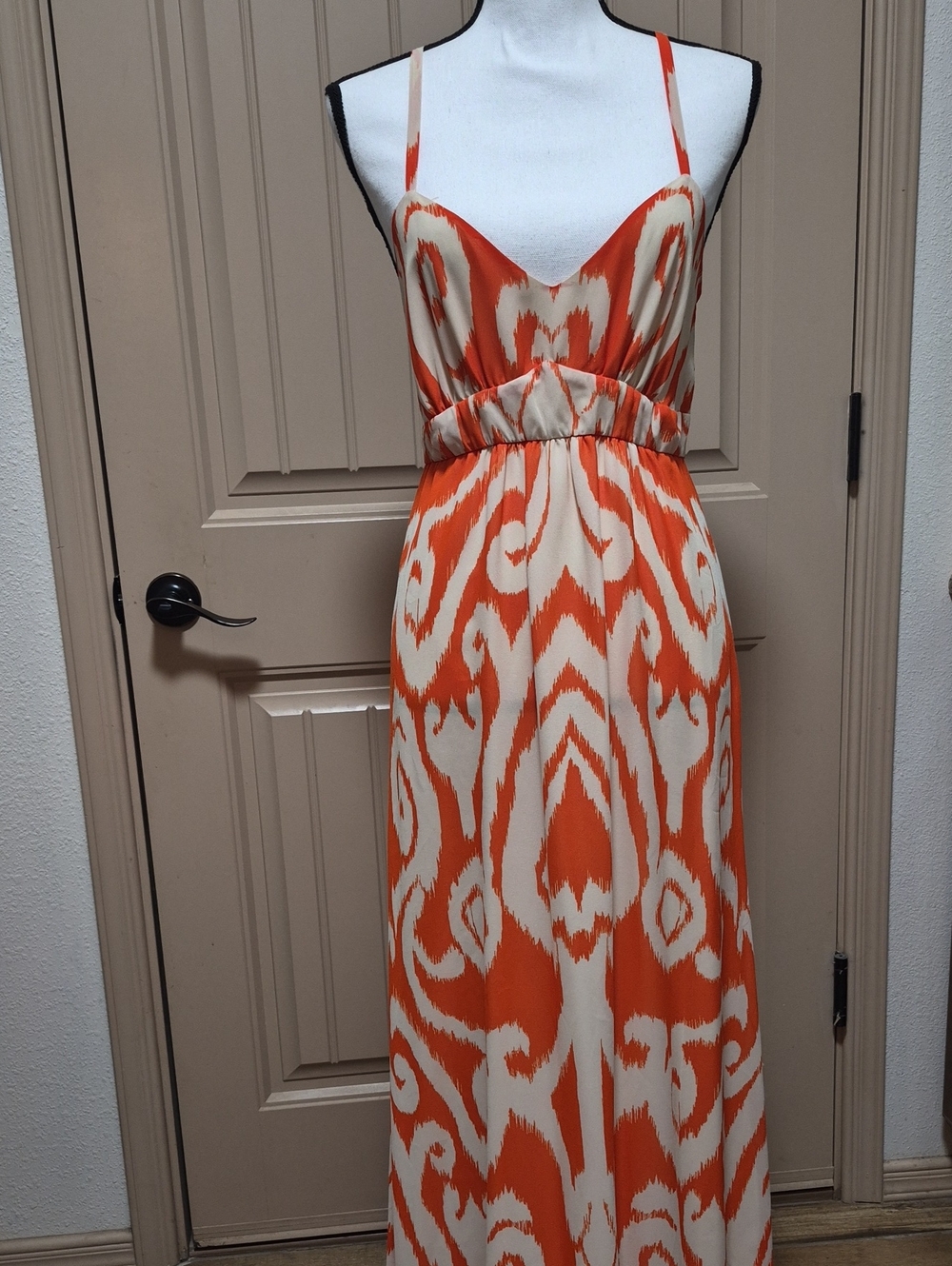 S Orange Halter Spaghetti-Strap Maxi Dress